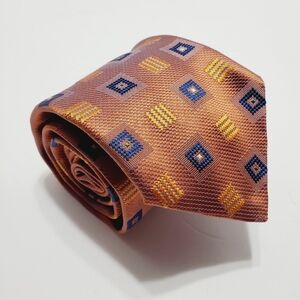 John W. Nordstrom Necktie Copper Color Geometric Silk Tie Jacquard Fabric